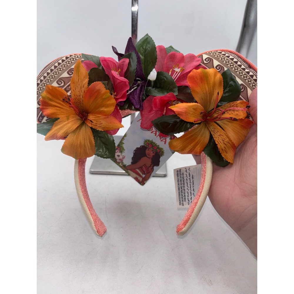 Disney Parks Moana Floral Ears Headband Tapa Print Tropical Hibiscus NWT